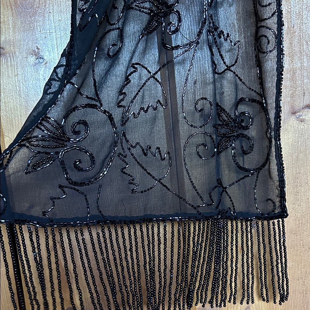 Elegant Black Beaded Scarf